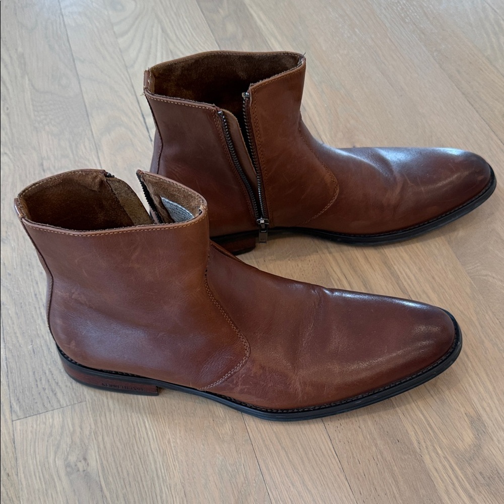 Kenneth Cole Men's Brown Leather Tally Ankle Boots Zipper - Picture 4 of 8